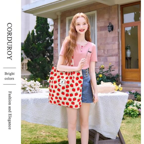 Corduroy Tote Bags for Women Large Capacity Reusable Grocery Stylish Shoulder - Picture 5 of 7